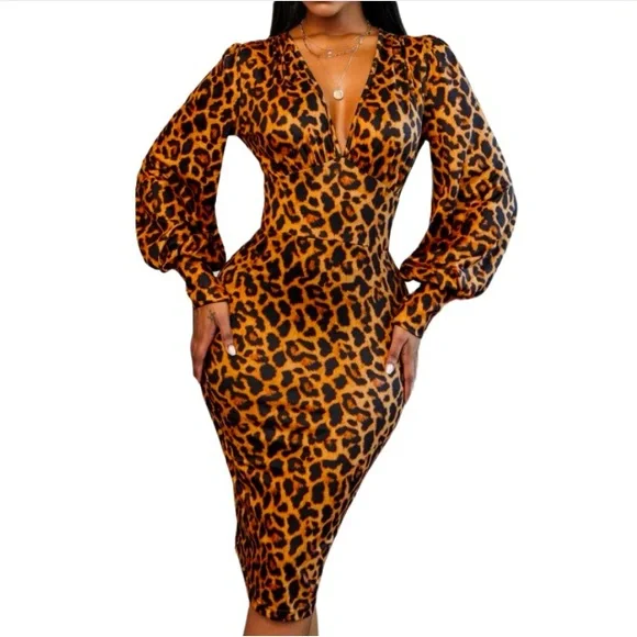 shein leopard print bodycon dress SHEIN SXY Leopard Print Scoop Neck Bodycon Dress | Dress main image 0